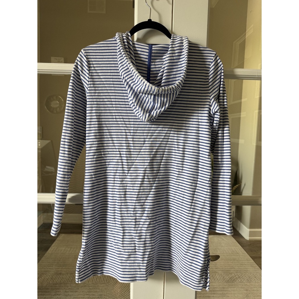 Vineyard Vines Women XXS Blue White Striped Hooded Tunic Dress Cotton Nautical - Picture 2 of 7